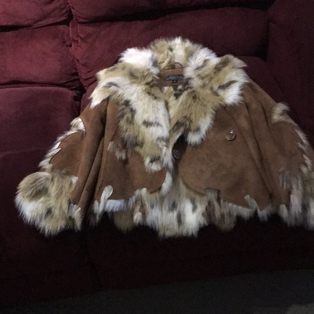 Faux Carmel suede lined with leopard fur child jacket